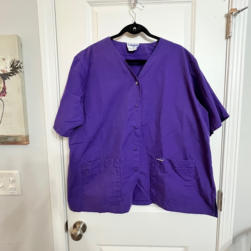 Landau Deep Purple Relaxed Fit 4-Pocket
V-Neck Scrub Top for Women